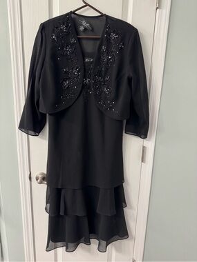 R & M Collection Black Beaded Floral Evening Dress
